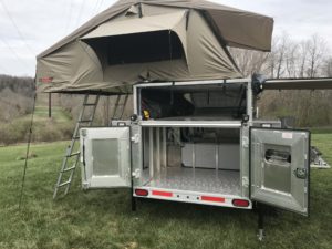 Peanut Trailer, Expedition trailer, Off road trailer, aluminum trailer, Nuthouse trailer, Nuthouse Industries, car camping, warm and dry camping, glamping, Ohio overland, ohio trailers, overland trailer, adventure trailer, 23Zero roof top tent, ARB Awning, Solar panel trailer, partner steel stove,