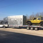 MixedNuts Gooseneck Expedition Trailer - Left Side Back w/ Jeep Loaded and Pull Truck