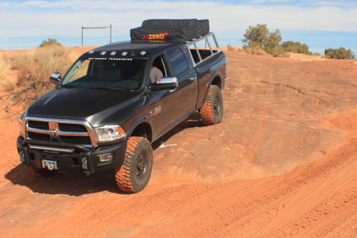 Dodge Ram Expedition Truck, Overlanding Truck, Truck Rack, Moab Utah offroad, Aluminum Truck Rack, Nuthouse Industries, full size truck moab, moab diesel truck, full size off road truck