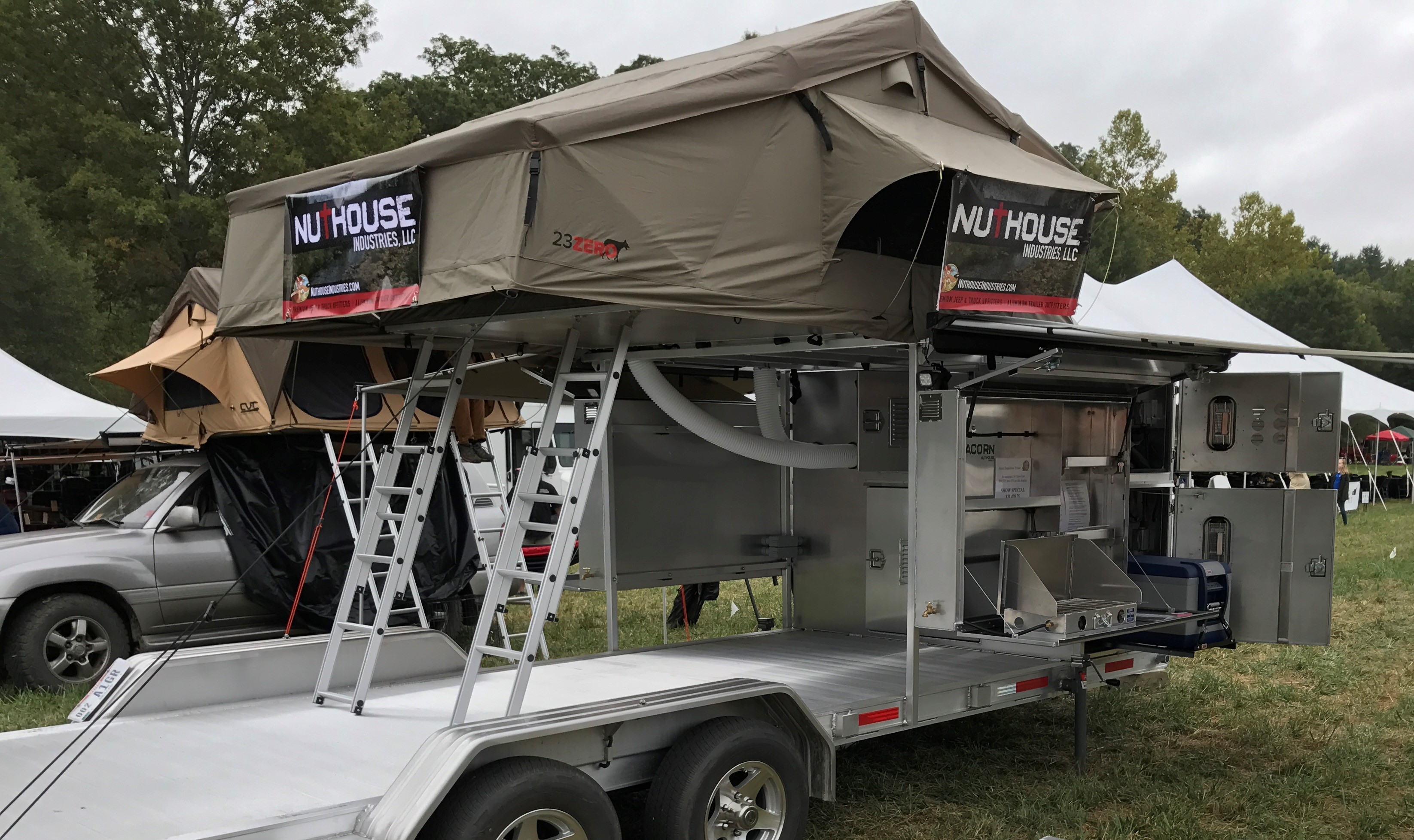 Roof top shop tent on trailer